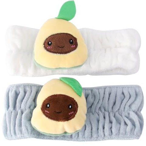 BIUDECO 2 Stück Avocado Kosmetik Stirnband Elastisch Hautfreundlich Saugfähiges Make Up Haarband zum Gesichtwaschen und Spa für Damen Weiß Grau