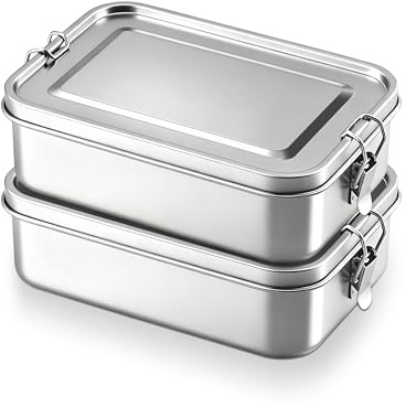Homikit Brotdose 2er Set, 650ml Edelstahl Lunchbox Bento Box für Kinder & Erwachsene, Auslaufsicher Metall Brotdosen Snackbox mit Dichtring für Schule, Büro, Picknick, Spülmaschinenfest