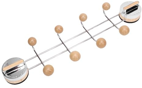 Fdit Perchero de Pared con Gancho de de Ventosa, Filas Dobles, Soporte de Pared de Madera de Caucho de Acero Inoxidable Duradero para Abrigos, Toallas, Llaves - Organizador de Baño de Pasillo