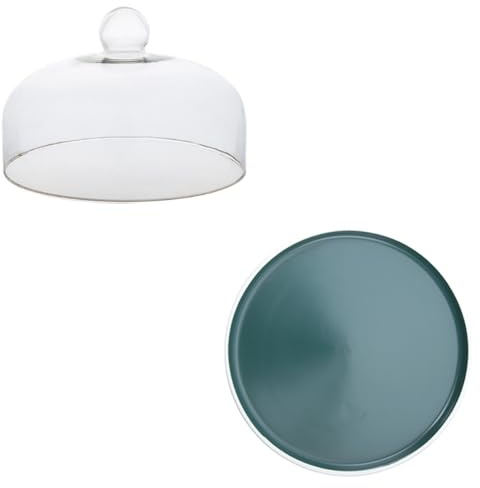 jojofuny Assiette en Céramique Ronde 10 Pouces Mate Vert Sapin avec Couvercle en Verre, Plat à Dessert et Plateau pour Présentation, Usage Petit-déjeuner et Collation, Ensemble