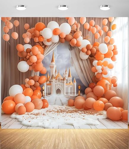 Toile de fond château rose pour photographie – Toile de fond pour arche de ballons princesse avec motif floral fantastique, toile de fond pour fête de princesse pour anniversaire, fête prénatale et