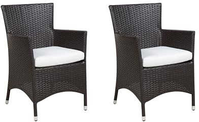 Praktisches Gartenstuhl Set 2er Set Rattan dunkelbraun Auflage weiß Italy