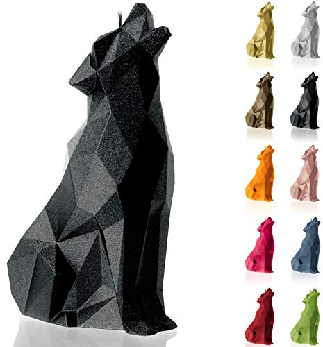 Candellana Handmade Wolf Low-Poly Kerze Geschenk- Lustig - Dekorative Kerze - Home Décor - Geschenke für Freunde - Baumwolle Docht - Brenndauer 35h - Black Metallic Kerze