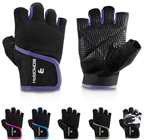 BIOMORPH Trainingshandschuhe für Damen und Herren I Fitness Handschuhe für Krafttraining, Bodybuilding, Crossfit (Violett, 19,5cm - 21,5cm - M)