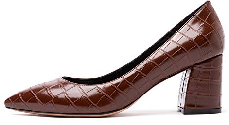 Castamere Escarpins Femme Bout Pointu Interne Cuir Bloc Talon 6CM Marron Fissure Chaussures EU 40