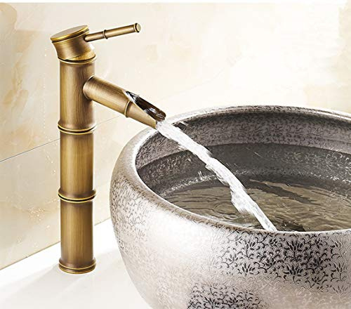 Rubinetto miscelatore in ottone dal design retrò in stile bambù, per bagno e lavello, rubinetto per acqua calda e fredda