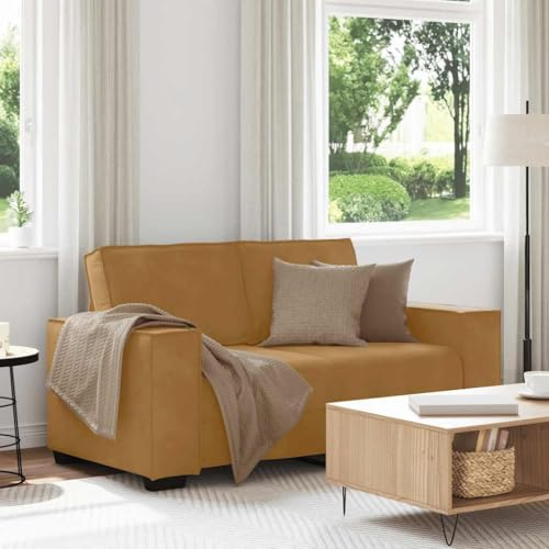 Owoxanthellate 2-Sitzer-Sofa Braun Samt 160 x 78 x 84 cm Recamiere mit Holz-Metall-Gestell, kleines Sofa für Wohnzimmer Büro Gästezimmer