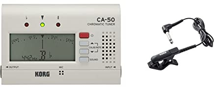 Korg - CA-50 Chromatic Hand-Held Pocket Tuner - White & - CM-300-BK Improved Design Contact Microphone for Clip-Type Tuners - Black