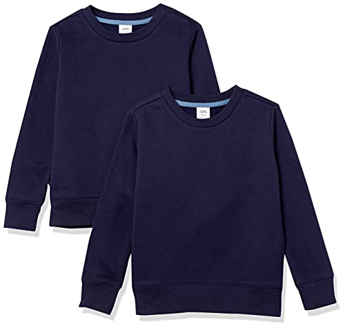 Amazon Essentials Girls' Pullover Fleece Crewneck Sweatshirts, Soft Brushed Fleece, Pack of 2, Navy, Medium