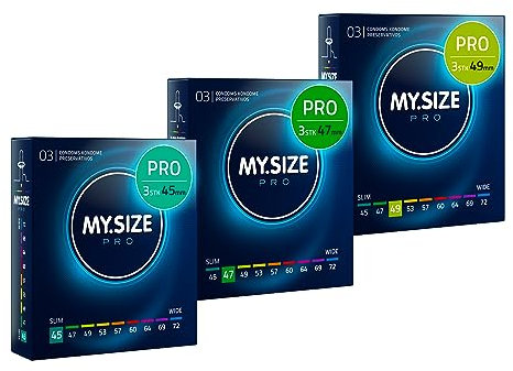 Condones MY.SIZE PRO, talla 0,1,2-45,47,49 mm, 3x3 piezas - ajuste perfecto y talla adecuada para todos