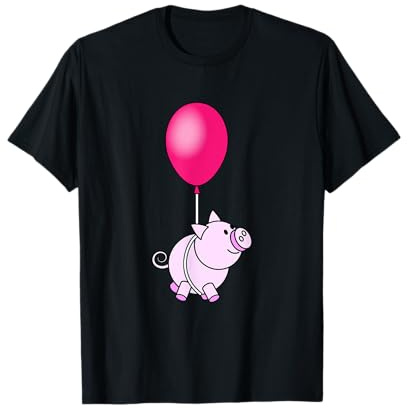 Glückliches Schwein das an einem roten Ballon fliegt T-Shirt