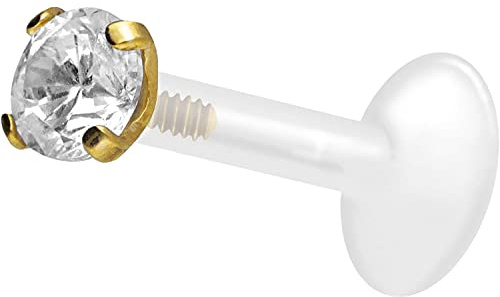 PIERCINGLINE PTFE Labret mit Innengewinde | Titan AUFSATZ KRISTALL | Piercing Lippe Nase Ohr Helix | Farb & Größenauswahl