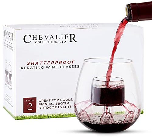 Chevalier Collection Tritan-Weingläser, bruchsicher, aus hochwertigem Tritan-Kunststoff (kein Glas), patentiertes Weinglas mit integriertem Luftsprudler – für den Innen- und Außenbereich, 2 Stück