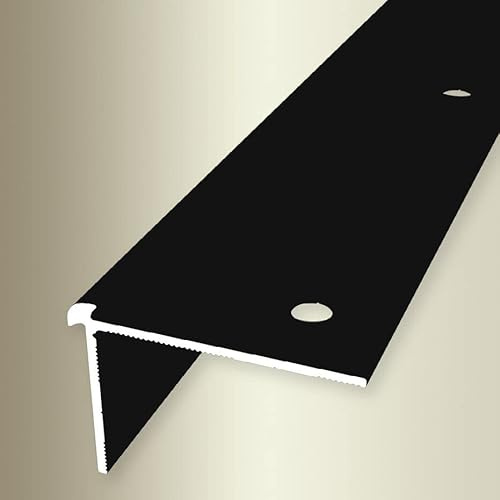 PROVISTON | Treppenkantenprofil | Breite: 39 mm | Höhe: 2.5 mm | Länge: 2500 mm | Aluminium pulverbeschichtet | Glatt | Sollbiegestelle | Schwarz | Doppelt Versetzt Versenkt Gebohrt