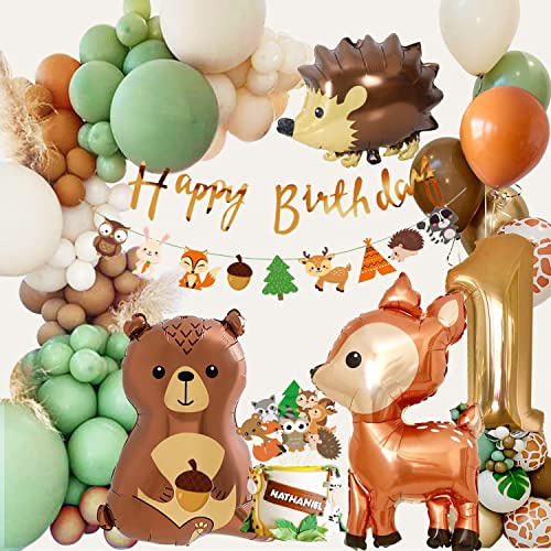 Junge Mädchens Geburtstag Deko Dschungel Orange Braun, Bär, Hirsch, Igel Folienballon Set