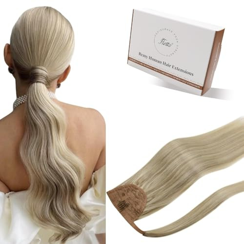 Hetto Ponytail Extension Echthaar Dunkelaschblond Highlights 30cm 70g - Sofortiger Langer Zopf, Einfache Klett & Kamm Befestigung, Ideal für Schnelles Umstyling, Sport, Arbeit oder Alltag #17/23