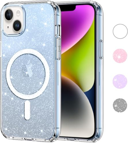 Yoedge Trasparente Glitter Cover Magnetica per Apple iPhone 14 / iPhone 13 6,1,Custodia Bling Brilla Compatibile con MagSafe Magnetico Ricarica Wireless, TPU Hard PC Case Antiurto per iPhone14/13