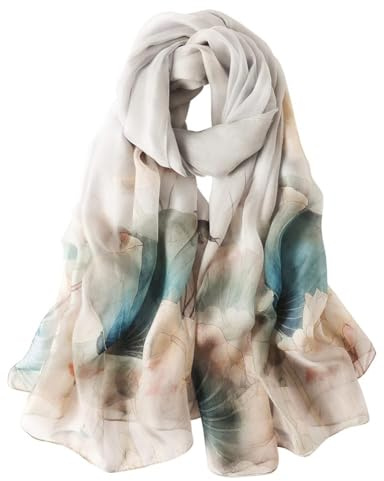 STORY OF SHANGHAI Sciarpa di 100% Seta da Donna Foulard Chiffon con Fantasie Orientale Semi-Trasparente 175 * 110CM Verde