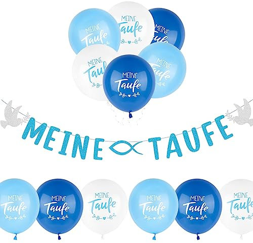 Neodtx Taufe Deko Junge Girlande Kommunion Konfirmation DekoBlau Meine Luftballons Banner Tischdeko Dekoration Set Gastgeschenke Für Junge