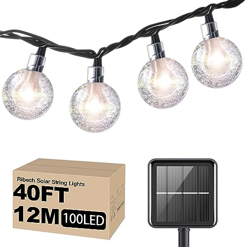 Ribech Luci Solari Esterno, Catena Luminosa Esterno Impermeabili per Patio, Luci Decorative di Natale, per Casa Feste, Giardino, Matrimoni (12 m, 100 LED)