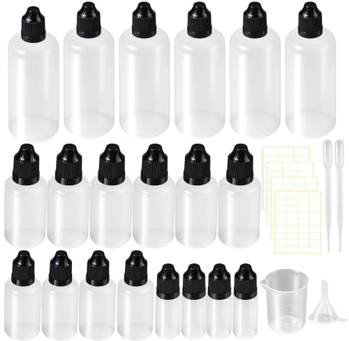 20 Stück Liquid Flaschen,Leer Tropfflasche mit Trichter Messbecher | 10ml/ 30ml/50ml/100ml Etiketten Reiseflasche Dropper Bottle Quetschflaschen Plastikflasche für Liquids