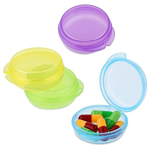 WLLHYF Kleine Pillendose, niedliches Netui, tragbar für Tasche und Geldbörse, täglich, rund, Mini-Pillen-Organizer, Reise-Pillendose, Medizin-Aufbewahrungsbehälter, Ohrstöpsel-Etui, 4 Stück
