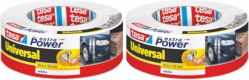 tesa extra Power Universal Gewebeband - Gewebeverstärktes Ductape zum Reparieren, Befestigen, Bündeln, Verstärken oder Abdichten - Weiß - 50 m x 50 mm (Packung mit 2)