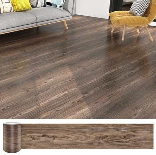 Lareko 54 Sq.Ft,Wood Peel and Stick Floor Tiles,36 Pack Brown Vinyl Flooring (No Adhesive Residue) 36×6 Waterproof and Non-Slip Laminate Flooring for Renters Bathroom, Living Room ((Dark Brown