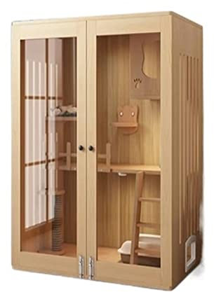 Katzenhaus katzenvilla Katzenkäfig Zuhause Katzenstreu Doppeldecker-Katzenvilla Katzenhaus Innen-Katzenhaus Geschlossener Katzenschrank Katzenhaus aus Holz Katzenhütte