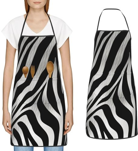 YoupO Kochschürze mit Zebramuster, mit großen Taschen, wasserdichte Arbeitsschürze für Männer und Frauen, Weiss/opulenter Garten, Einheitsgröße