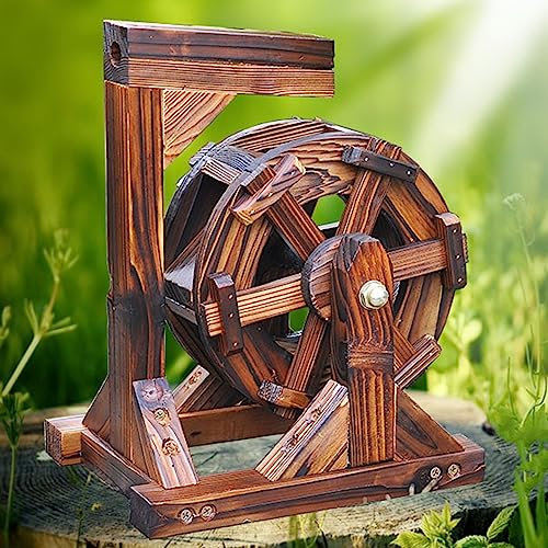Fuente de Agua para jardín, Fuente de Madera con Rueda de Agua, Fuentes de jardín al Aire Libre y jardín, balcón Decorativo, Fuente de Madera con Ruedas Feng Shui, Fuente de Cascada Ornamental, Made