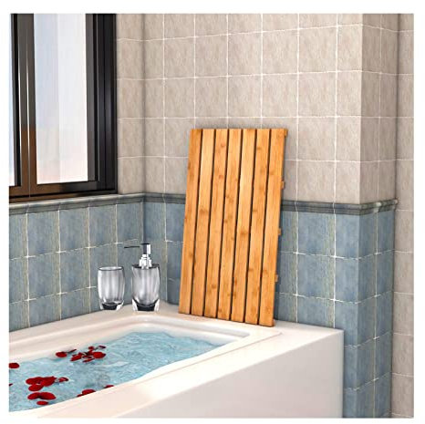 Piatto Doccia in Legno, tappetini da Bagno in Legno, Tappetino Doccia in Legno con Piattaforma in Ardesia per Pavimento, tappetini Doccia in Legno per Interni o Esterni Personalizzabili, 50x50cm/20