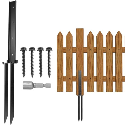 sourcing map 1 Set Fence Post Repair Kit, Steel Ground Spike Wood Post Anchors Support for Repairing Tilted Broken Fence Gate Post, Black