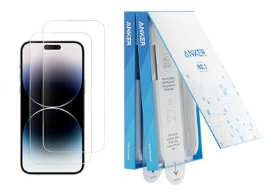 Anker Displayschutzfolie, blasen- und staubfreies HD Panzerglas, Schutzfolie für iPhone, langlebig und sturzsicher mit 9H Härte, einfache Installation, exklusiv für iPhone 14 Pro Max(2er-Pack)