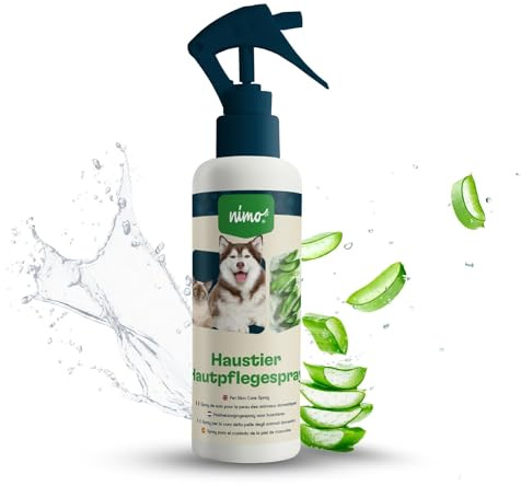 nimo® Hudvårdsspray för husdjur, hudvård för hundar, katter med aloe vera & pantenol | regenerering av huden vid torrhet och inflammation | mot klåda och irritation | vid skadedjur, kvalster