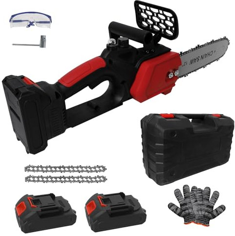 Motosierra inalámbrica de 12 pulgadas, motor sin escobillas, motosierra eléctrica de 1200 W con 2 baterías de 3000 mAh, velocidad de cadena de 4,2 m/s, sierra de cadena para poda de árboles de jardín