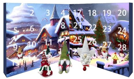 ACAREY Wichtel Adventskalender 2024, Weihnachtsdeko Adventskalender, Weihnachtskalender 24/31 Tage Weihnachtswichtel Countdown-Kalender, 3 Plüschtieren + 28er 3D Weihnachtsornamente (A)