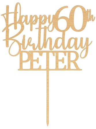 Happy 60th Birthday Wooden Cake Topper with Custom Name, Personalised Wood Toppers by 3 LITTLE DESSERTS (6 INCHES)