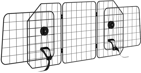 PawHut Barrera Protectora de Coche para Perros Plegable de Acero Rejilla para Perros de Coche con Anchura Ajustable 93-150x42 cm Negro