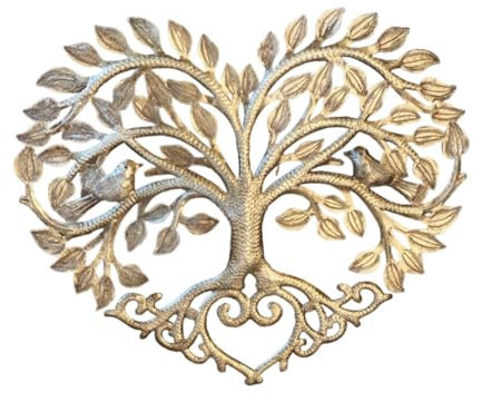 Colcolo Baumvögel, Metall-Wanddekoration, Wandskulptur, Herz-Dekor, dekorative Wanddekoration, Wandornament für Hinterhof, Flur, Garten, Golden