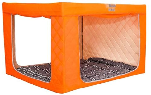 Bed Tent Verdunkelungszelt für Doppelbett, Dickes Warmes Innenzelt aus Baumwolle mit 3 Türen, Schlafkabine mit Baldachin, Traumzelt mit Privatsphäre, mit Edelstahlstangen und Tasche(Orange,1.8m(5.9ft)