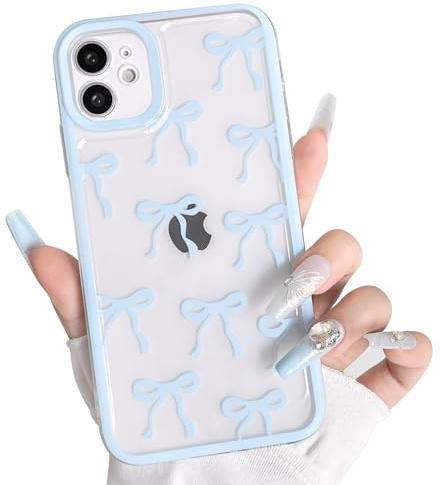 NITITOP Compatible with iPhone 12 Mini Case Cute Clear Blue Big Bow Design Ribbon Bowknot Pattern for Girls Women Soft TPU Transparent Full Camera Lens Shockproof Protective Cover - Blue
