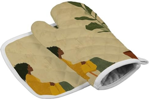 Gants de cuisine personnalisés résistants à la chaleur pour femme - Motif plantes en pot et maniques - Doux - Pour cuisine, barbecue, grill, Thanksgiving