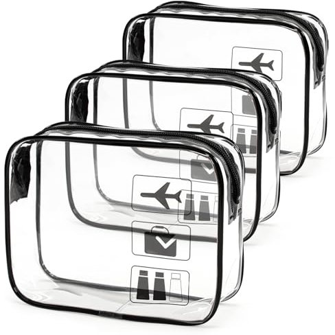 1 Liter Beutel Flugzeug Handgepäck, Kulturbeutel Transparent, Kosmetiktasche Durchsichtig, PVC Flüssigkeiten Beutel Handgepäck Reisezubehör für Männer, Frauen (3 Stück)