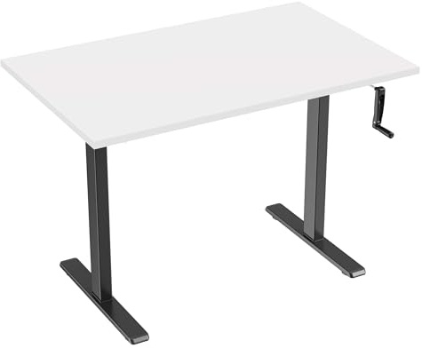 Eigentlich Höhenverstellbarer Schreibtisch manuell mit Kurbel, Steh-Sitztisch Gestell schwarz, Bürotisch verstellbar von 72,5 bis 120,5 cm, Produktionstisch (Weiß, 120 x 60 cm)