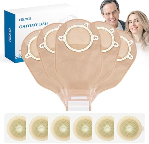60 bolsas de ostomía, bolsas de colostomía de 2 piezas, bolsas con cierre para ileostomía, recortables hasta máx. 70 mm (40 bolsas de colostomía + 20 protectores de piel)