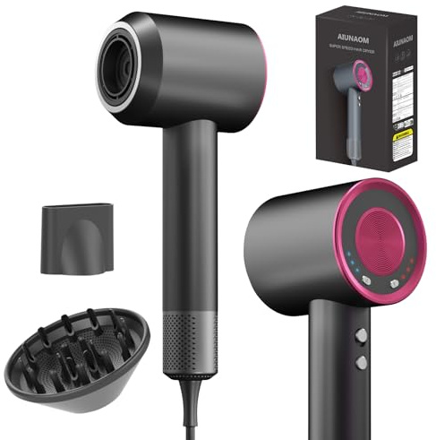 AIUNAOM 150,000 RPM High-Speed Hair Dryer, 200 Million Negative Ionic hairdryer with 3 Speeds & 4 Heat Settings, Hair Dryer with Magnetic Diffuser for Curly Hair, Low Noise Hairdryers for Women & Men