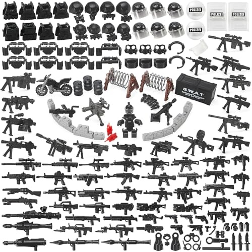 Feleph SWAT Waffen Militär Set für Figuren, Polizei WW2 Armee Spielzeuge zum Army Soldaten, Bundeswehr Krieg Teile Kompatibel mit Großen Marken Bausteinen