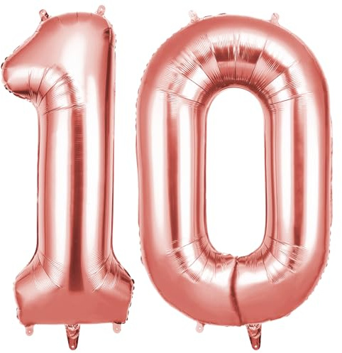 OFFCUP Zahlen Luftballon 10 Geburtstag Roségold, Folienballon Zahl 10 | 40 Zoll Helium Ballons Riesen 101cm Geburtstag Mädchen Junge PartyDeko Ballon Zahl Deko zum Jubiläum Neujahr Hochzeit
