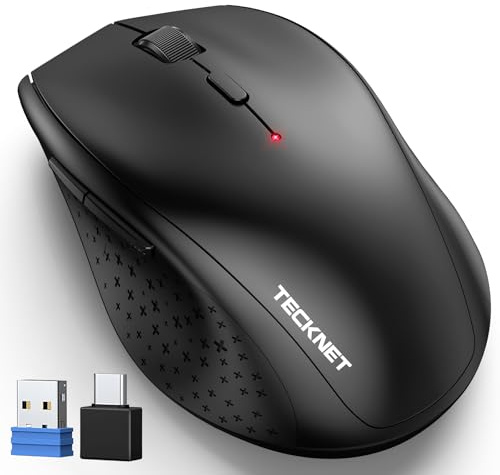 TECKNET Wireless Mouse with USB-C Adapter, 2.4G Cordless Silent Mouse,Black